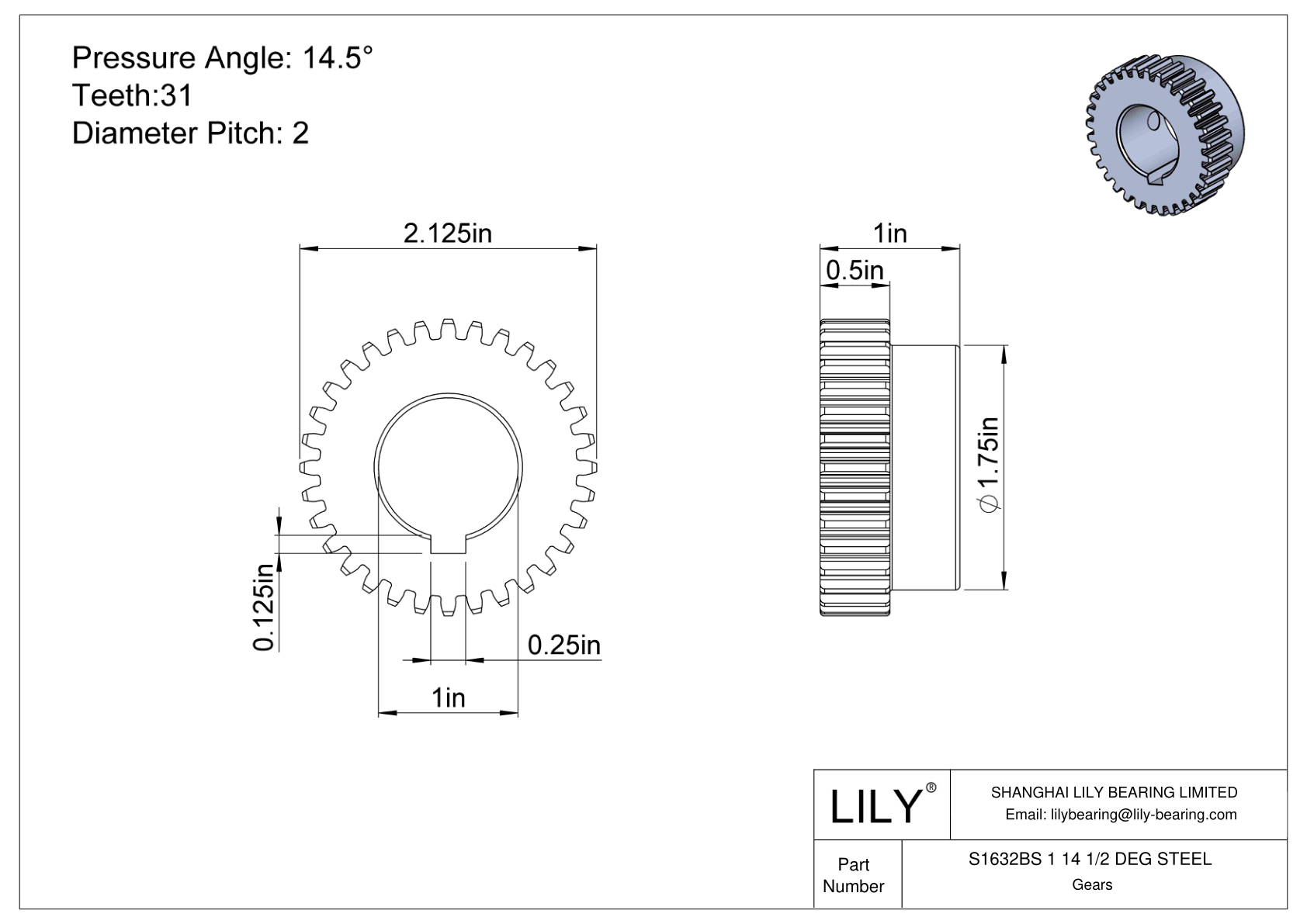 S1632BS 1 14 1/2 DEG STEEL 正齿轮 cad drawing