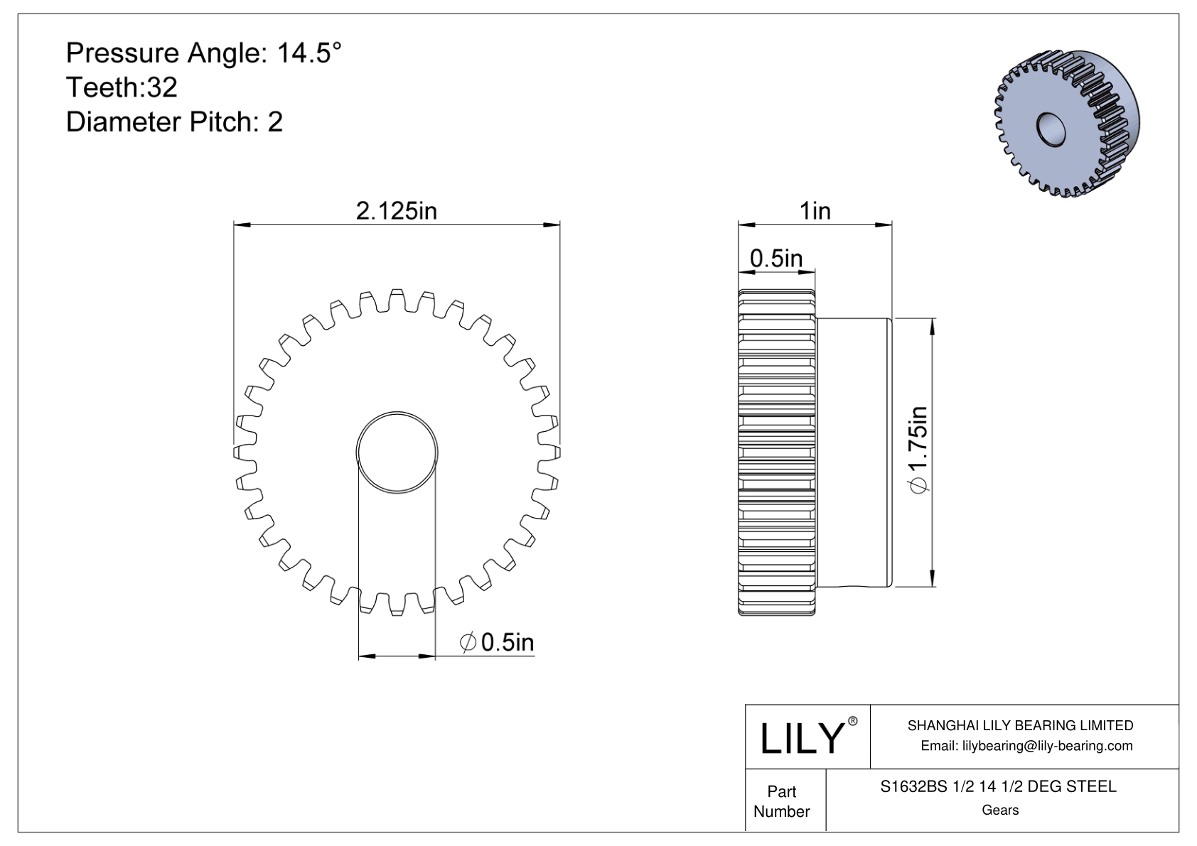 S1632BS 1/2 14 1/2 DEG STEEL Engranajes rectos cad drawing