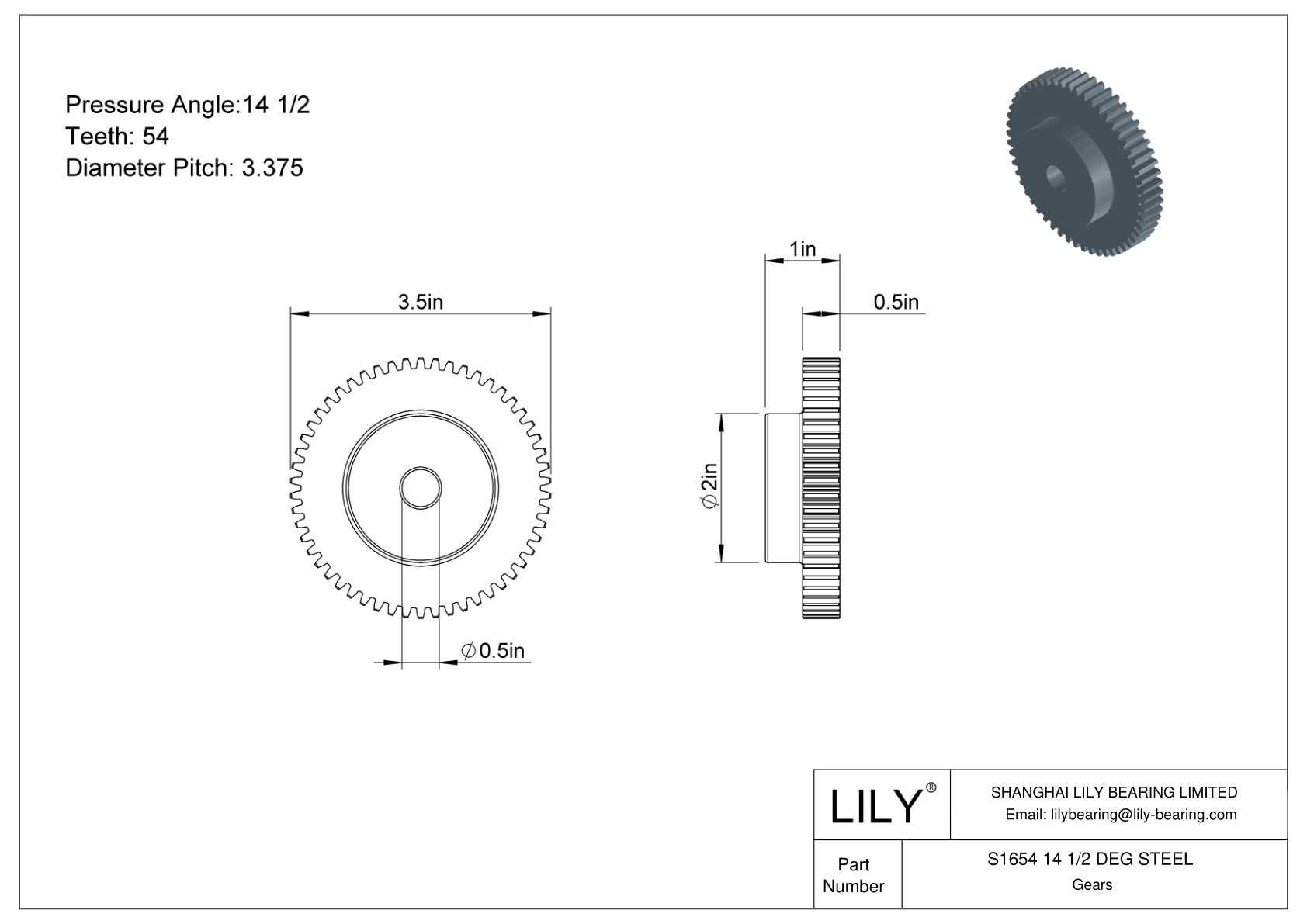 S1654 14 1/2 DEG STEEL Engranajes rectos cad drawing