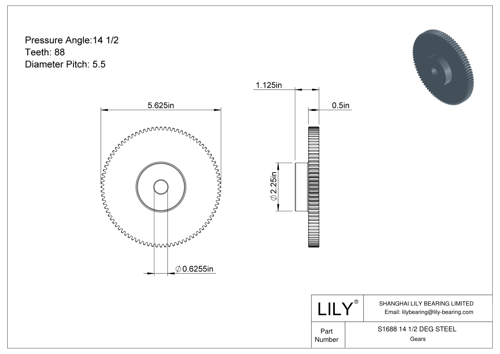 S1688 14 1/2 DEG STEEL Engranajes rectos cad drawing