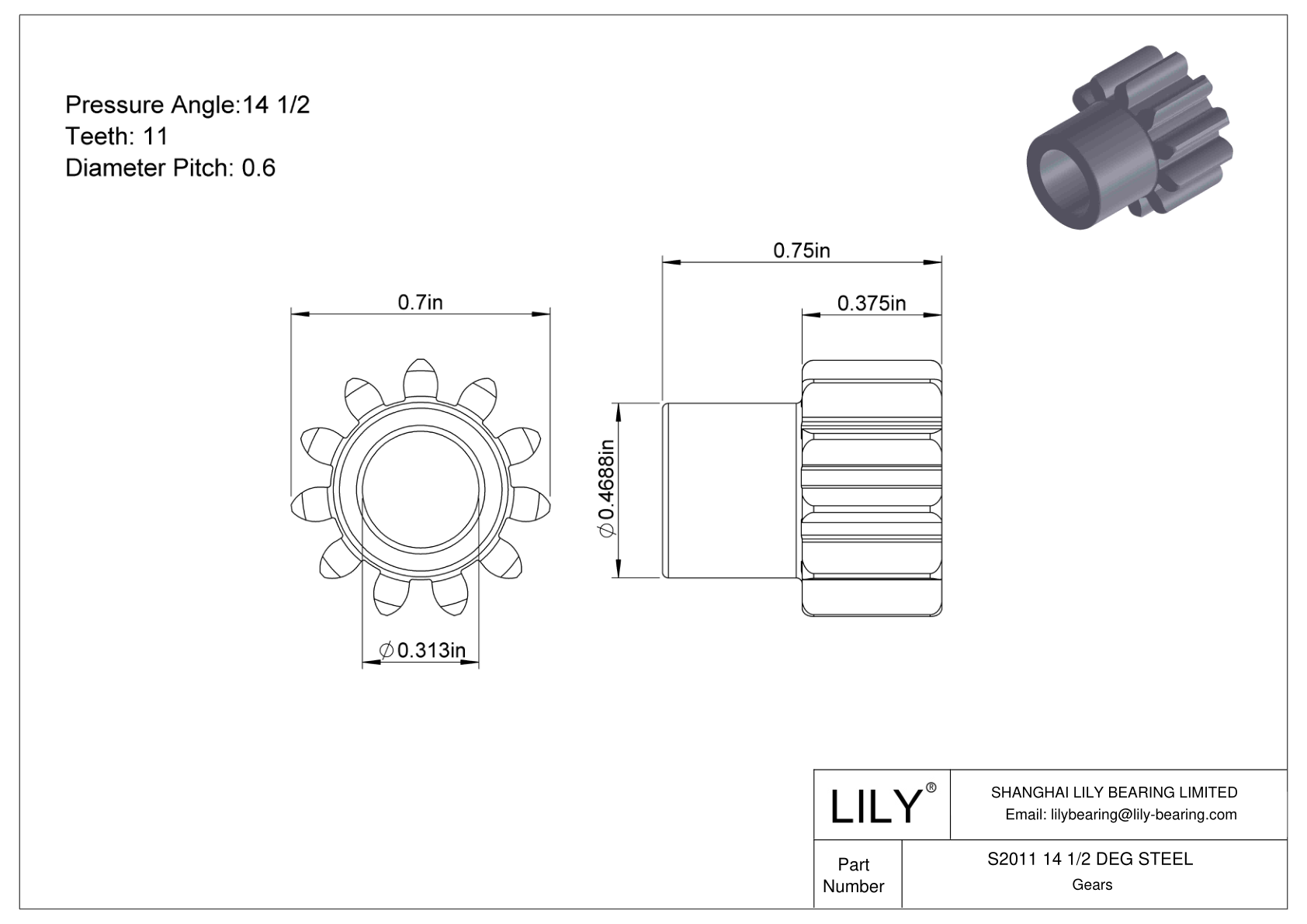 S2011 14 1/2 DEG STEEL Engranajes rectos cad drawing