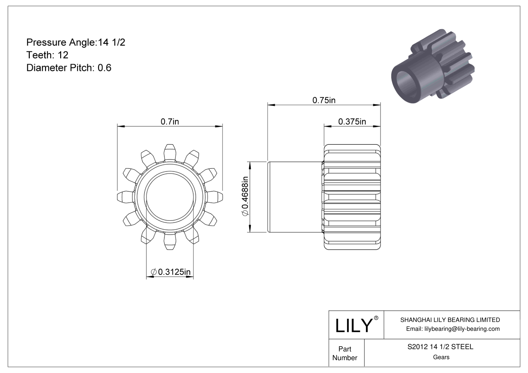 S2012 14 1/2 STEEL 正齿轮 cad drawing