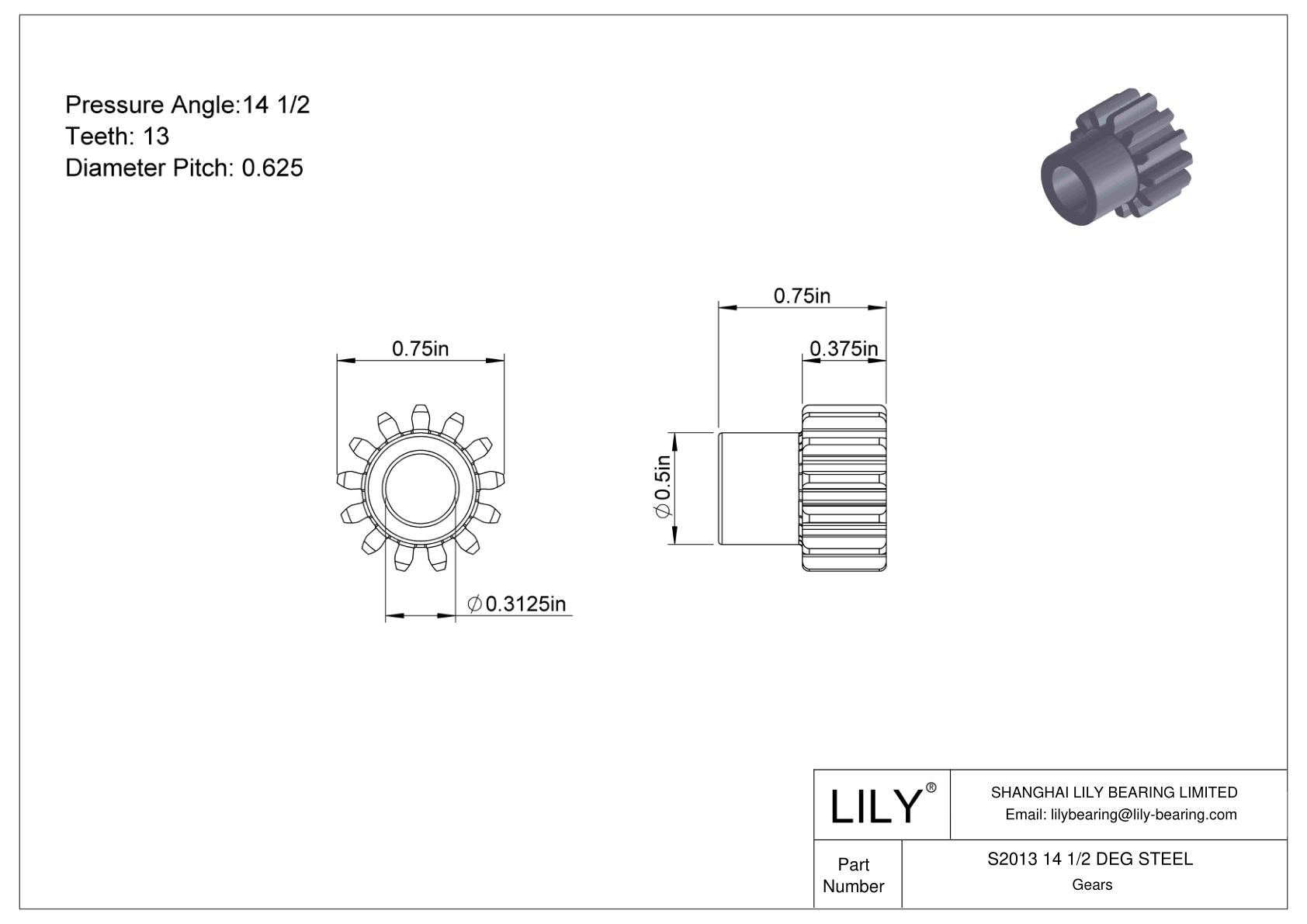 S2013 14 1/2 DEG STEEL 正齿轮 cad drawing