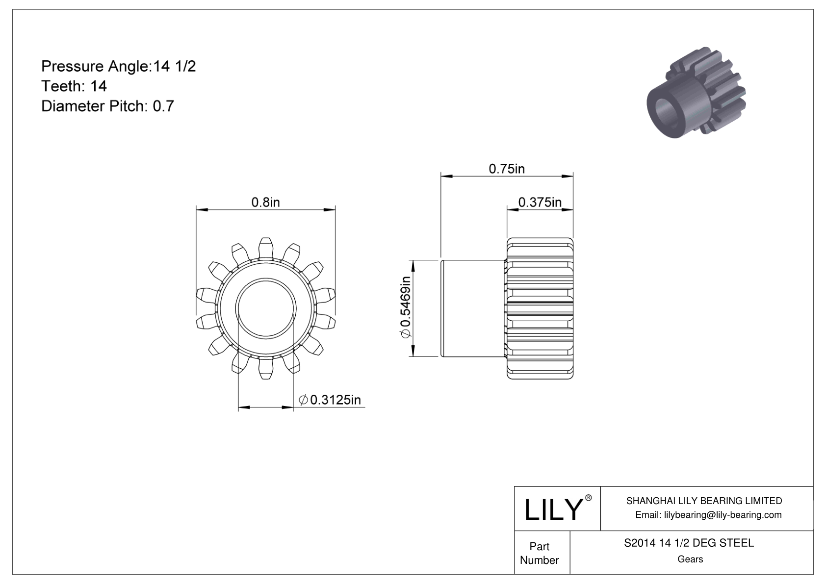 S2014 14 1/2 DEG STEEL Engranajes rectos cad drawing