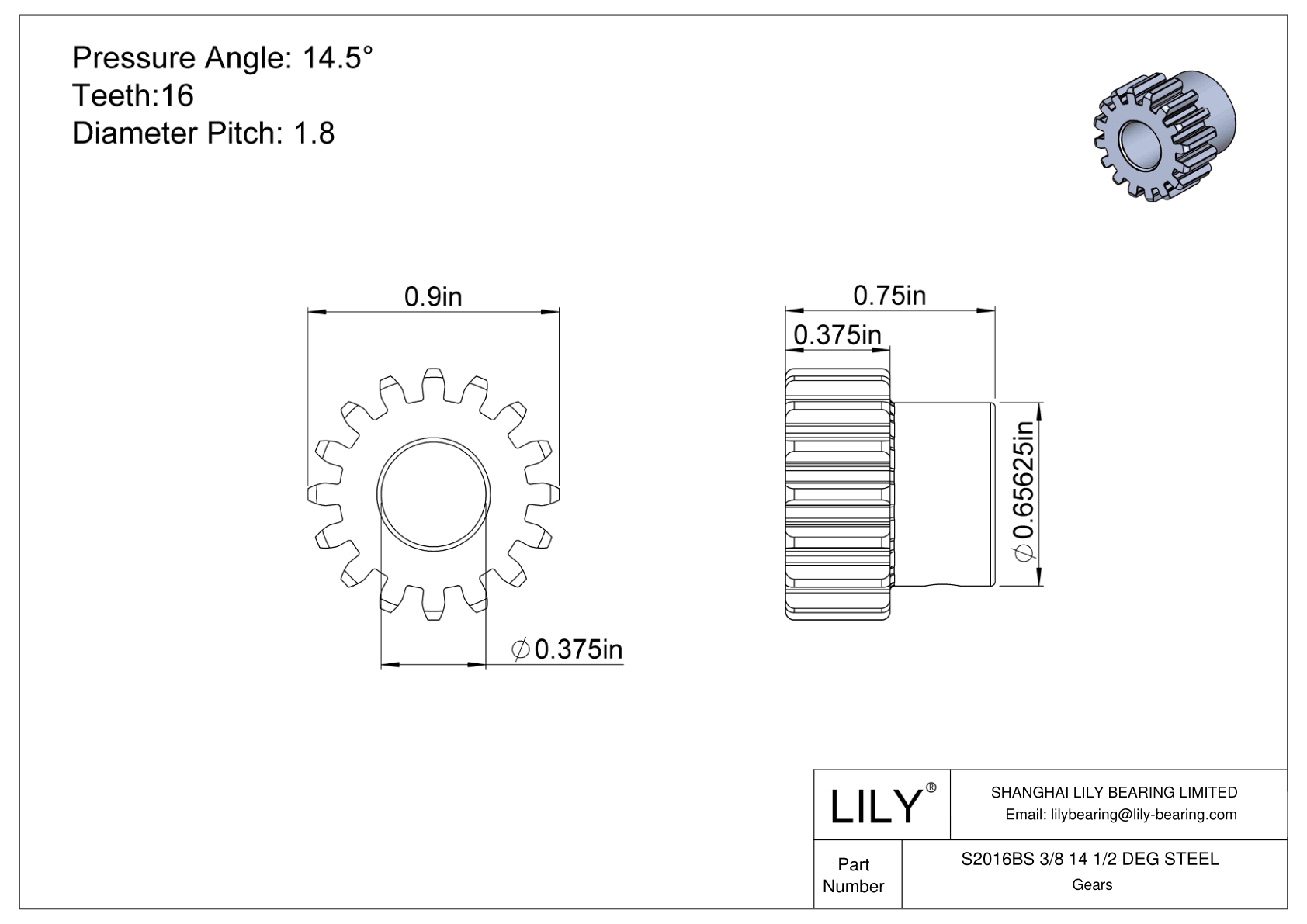 S2016BS 3/8 14 1/2 DEG STEEL Engranajes rectos cad drawing