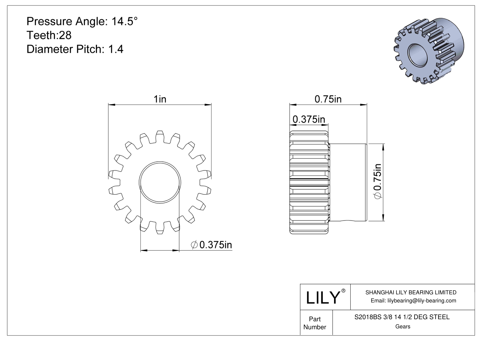 S2018BS 3/8 14 1/2 DEG STEEL Engranajes rectos cad drawing