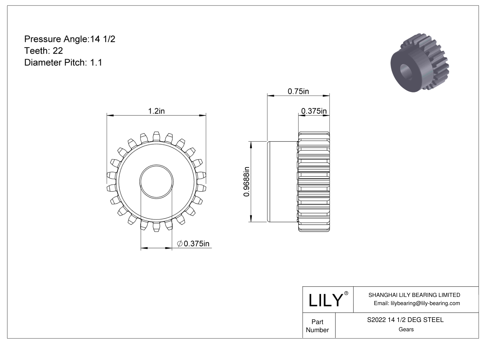 S2022 14 1/2 DEG STEEL 正齿轮 cad drawing