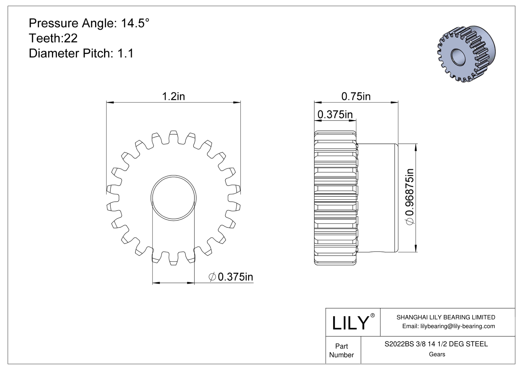 S2022BS 3/8 14 1/2 DEG STEEL Engranajes rectos cad drawing