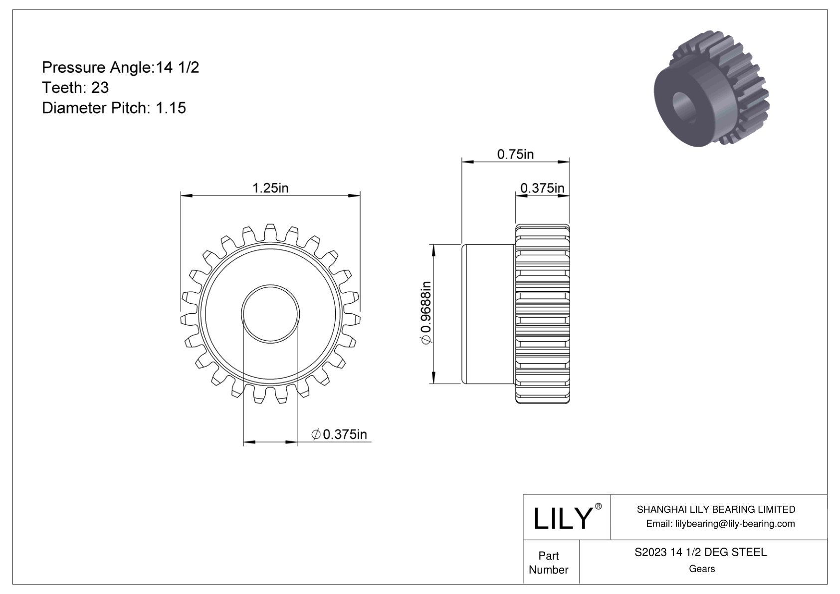 S2023 14 1/2 DEG STEEL 正齿轮 cad drawing