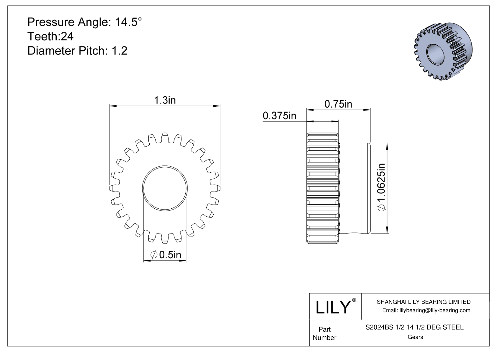 S2024BS 1/2 14 1/2 DEG STEEL 正齿轮 cad drawing