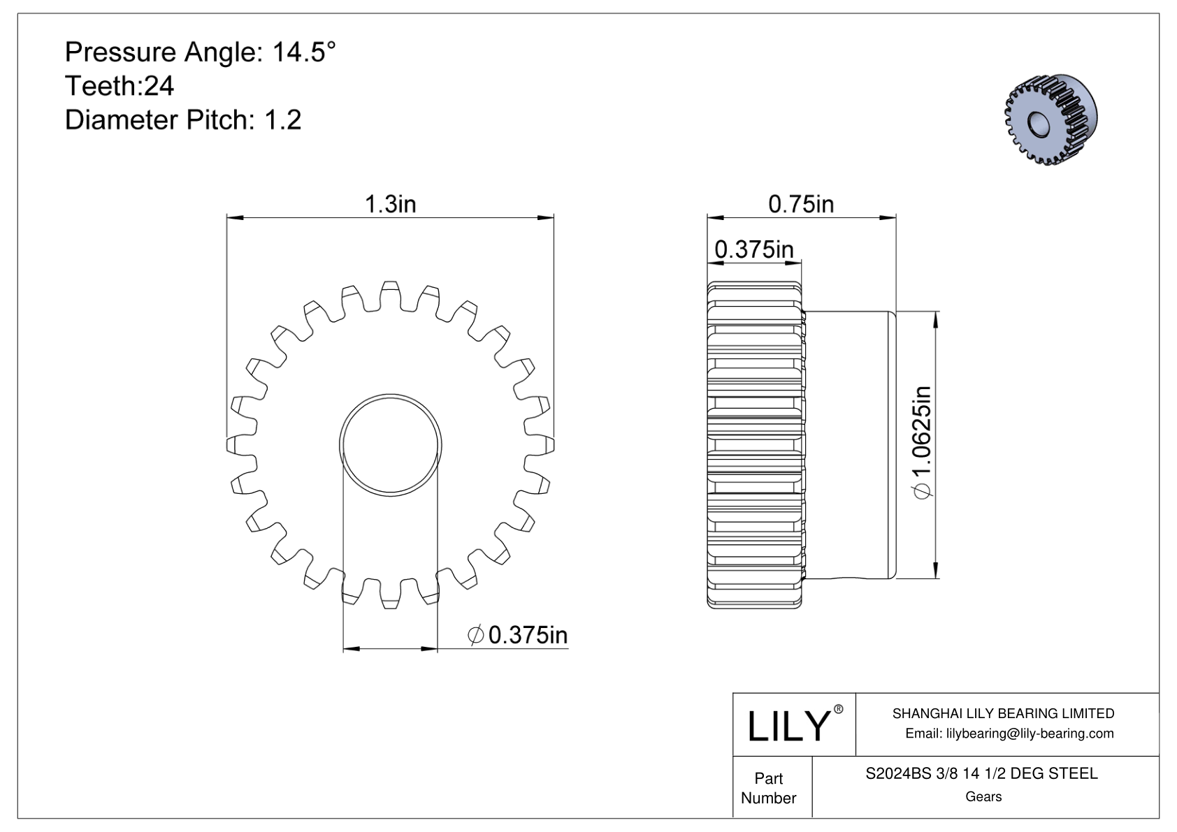 S2024BS 3/8 14 1/2 DEG STEEL Engranajes rectos cad drawing