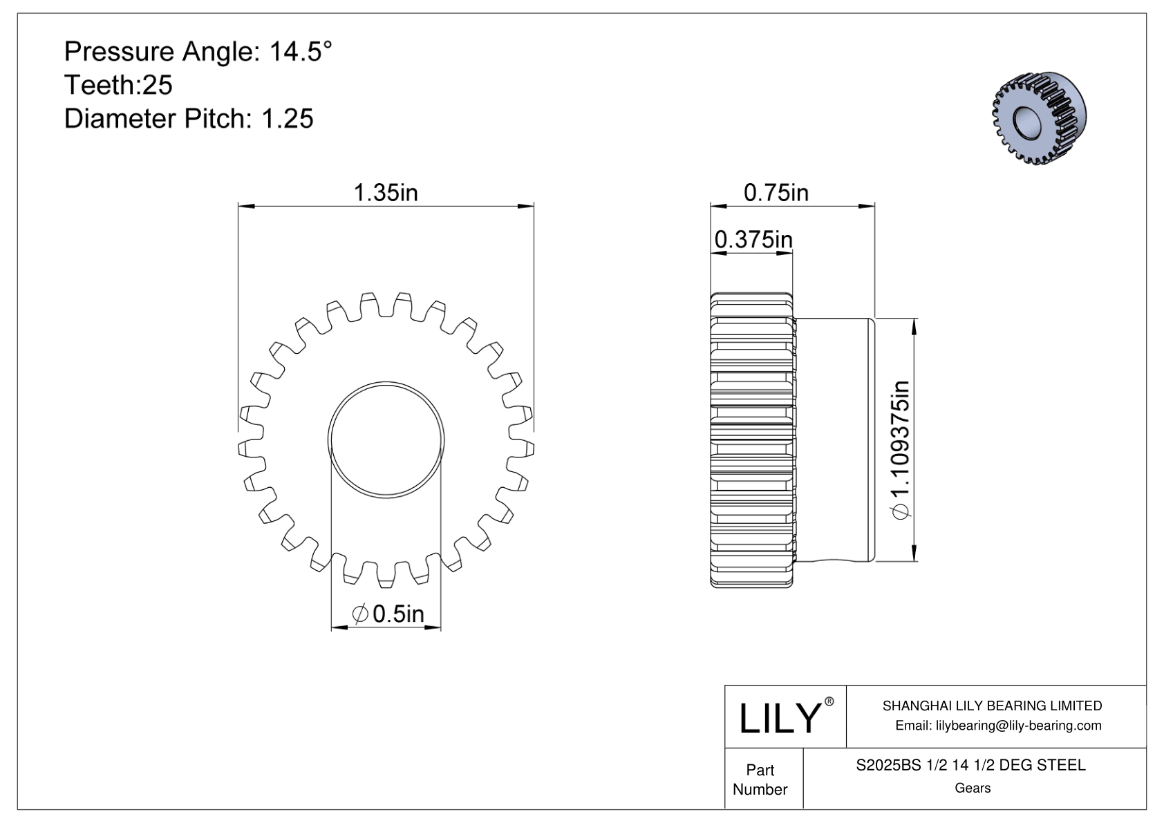 S2025BS 1/2 14 1/2 DEG STEEL Engranajes rectos cad drawing