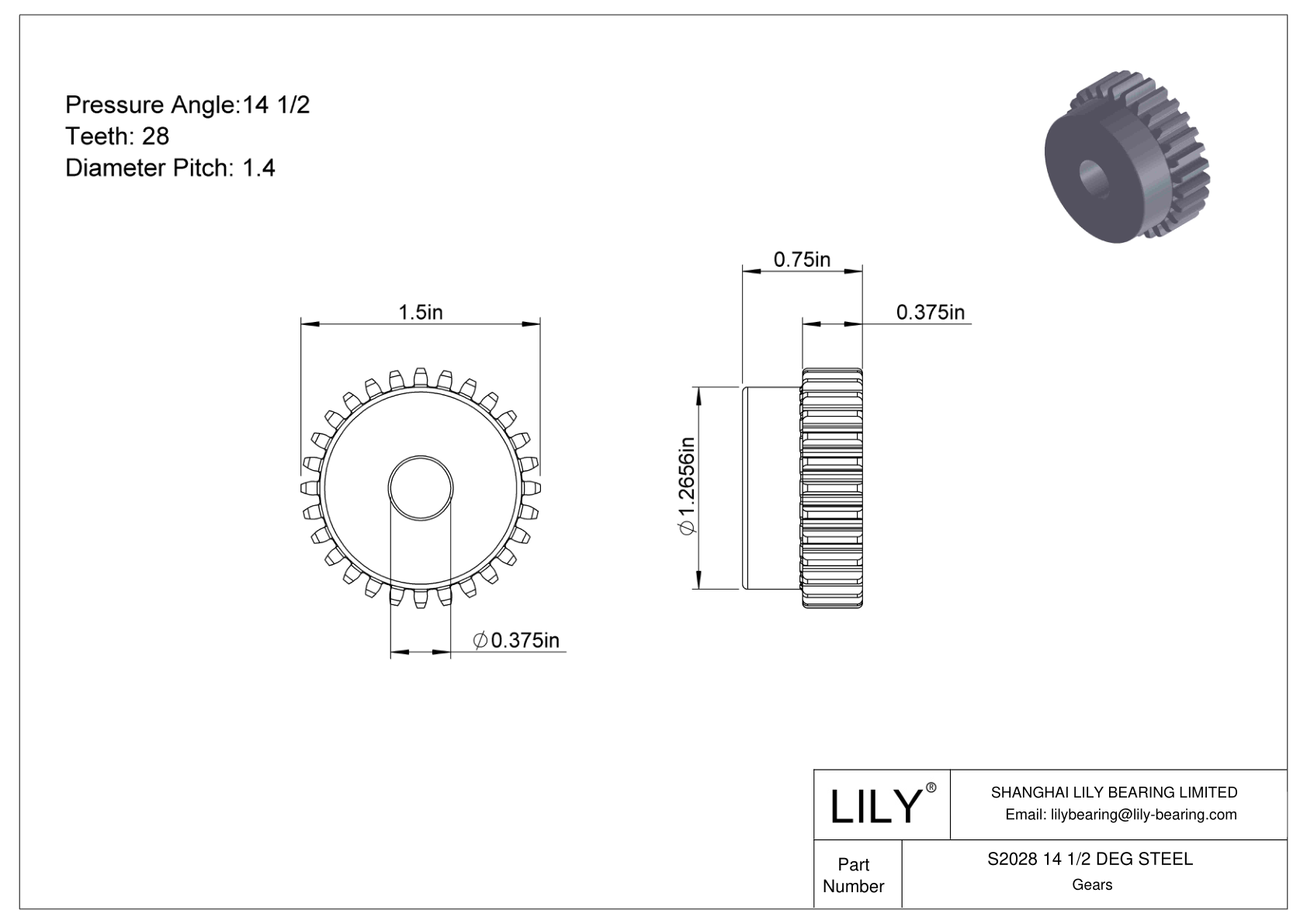 S2028 14 1/2 DEG STEEL Engranajes rectos cad drawing