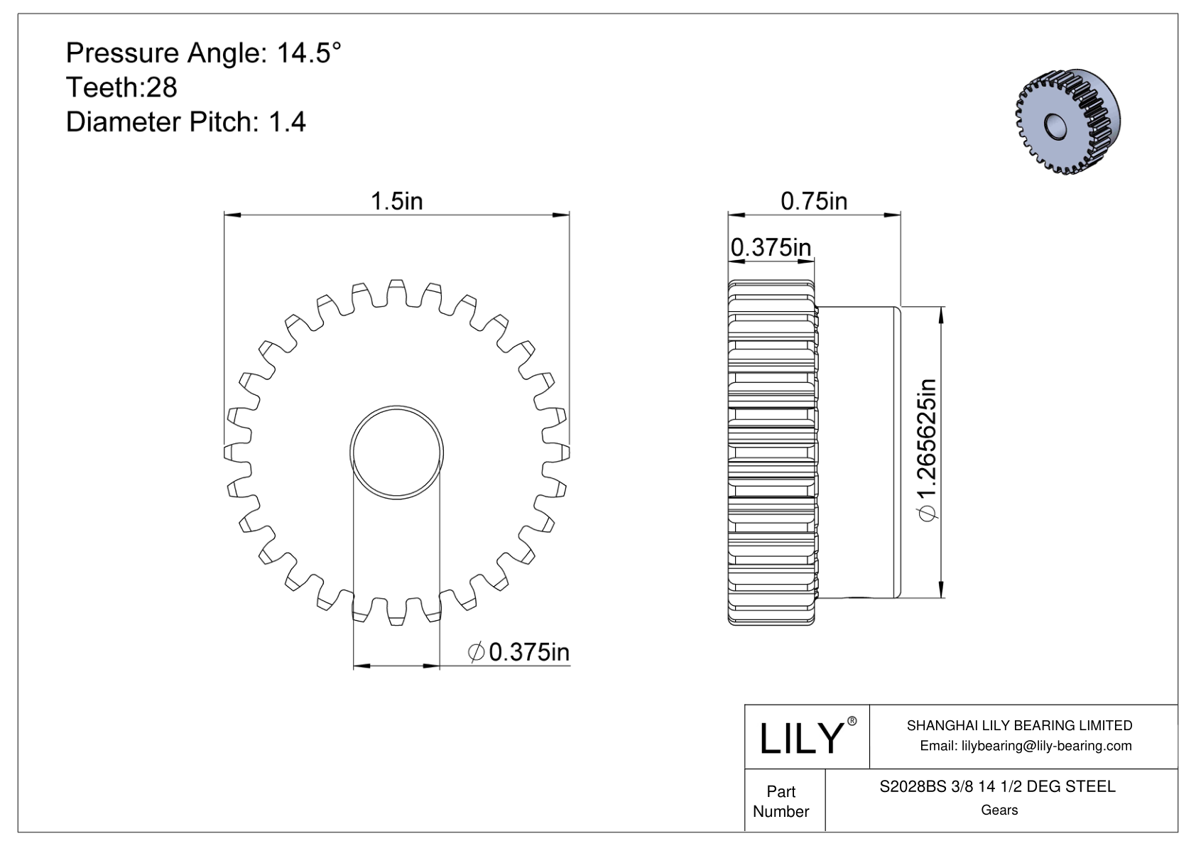 S2028BS 3/8 14 1/2 DEG STEEL 正齿轮 cad drawing