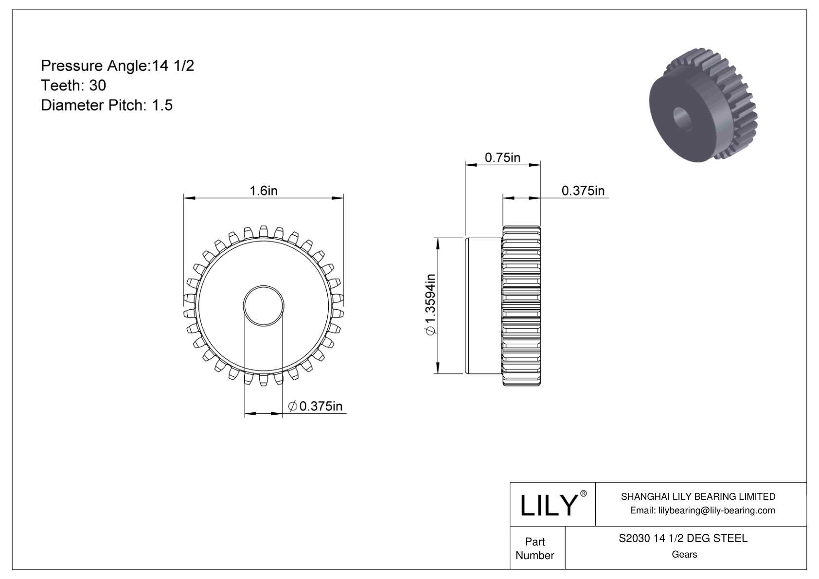 S2030 14 1/2 DEG STEEL Engranajes rectos cad drawing