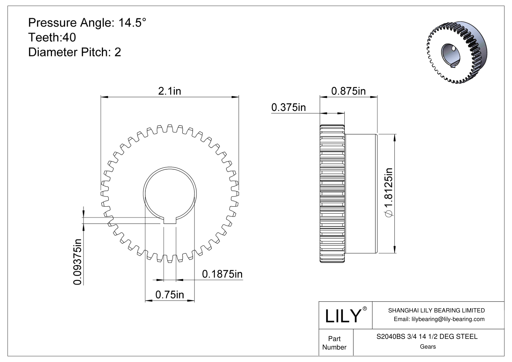 S2040BS 3/4 14 1/2 DEG STEEL Engranajes rectos cad drawing