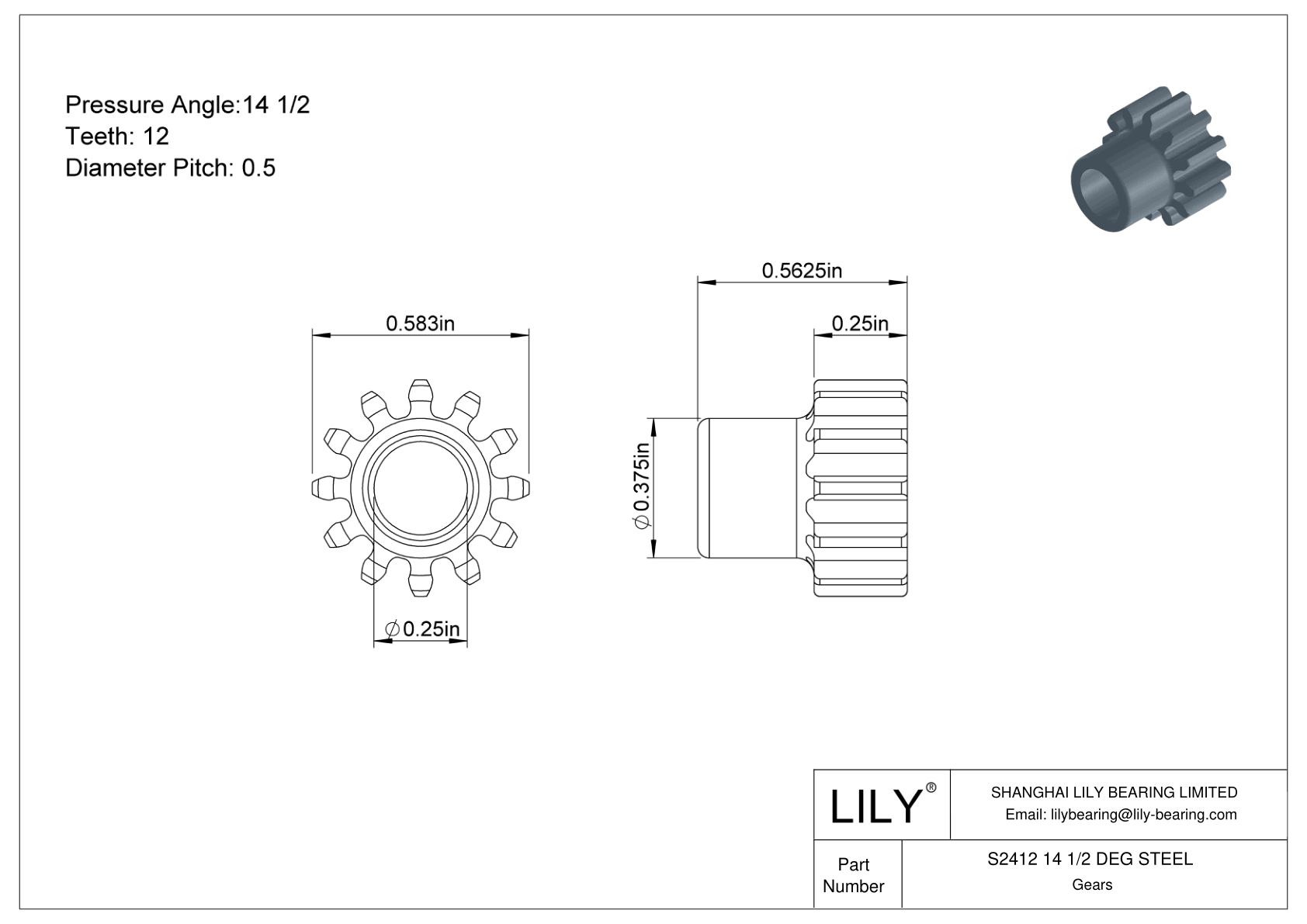 S2412 14 1/2 DEG STEEL 正齿轮 cad drawing