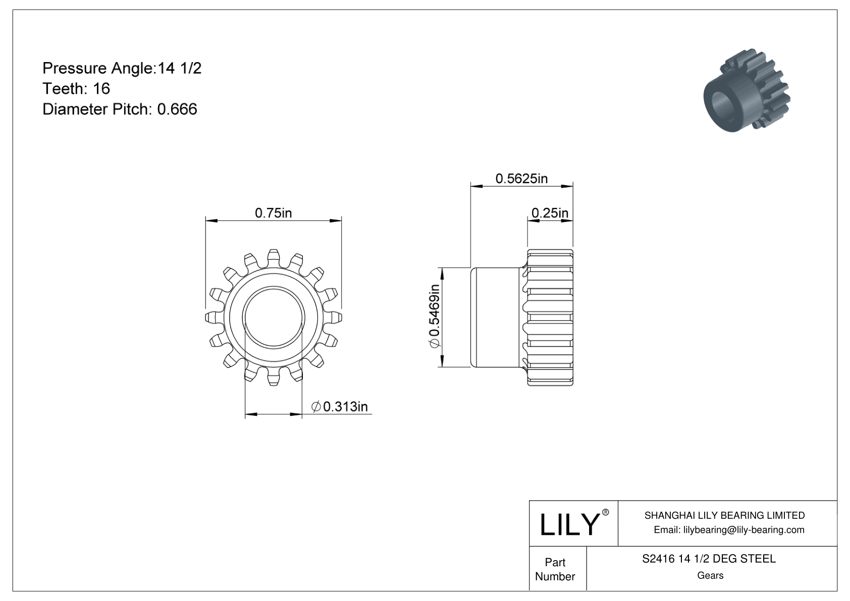 S2416 14 1/2 DEG STEEL 正齿轮 cad drawing