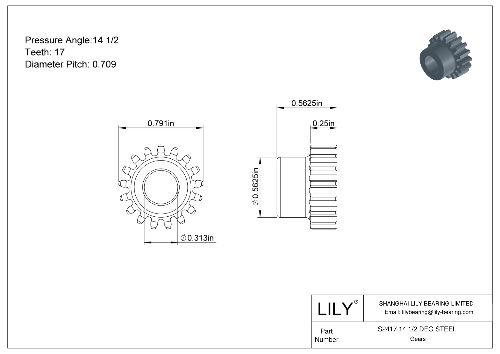 S2417 14 1/2 DEG STEEL 正齿轮 cad drawing