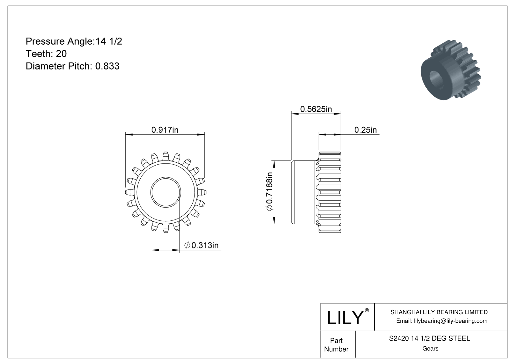 S2420 14 1/2 DEG STEEL 正齿轮 cad drawing