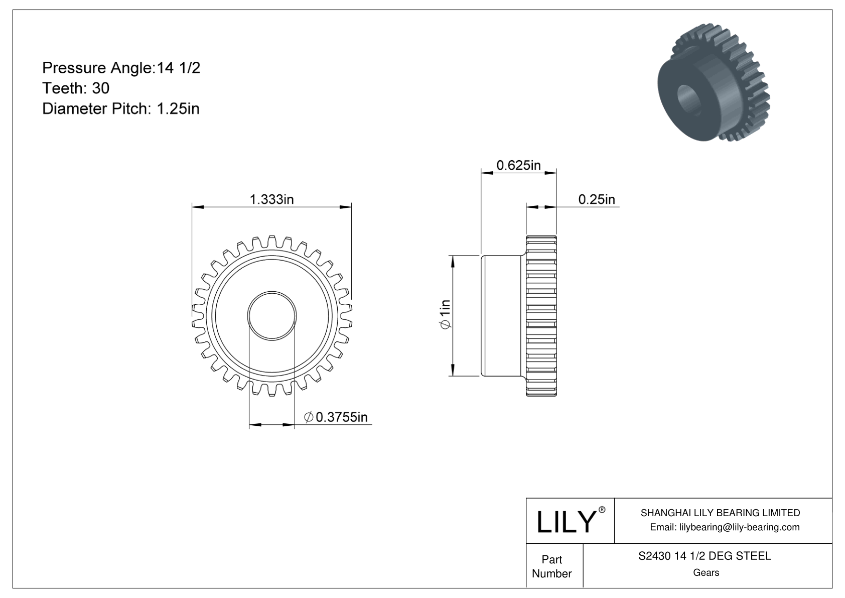 S2430 14 1/2 DEG STEEL 正齿轮 cad drawing