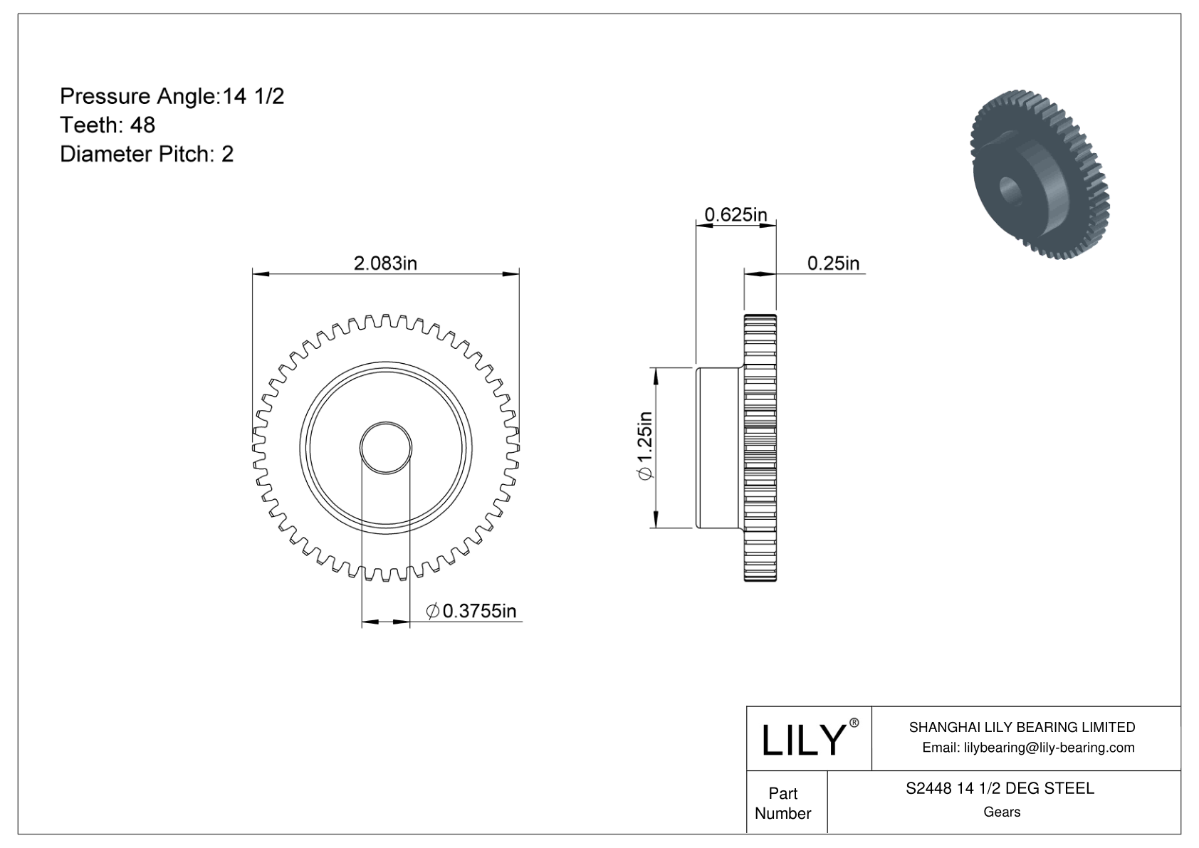 S2448 14 1/2 DEG STEEL 正齿轮 cad drawing