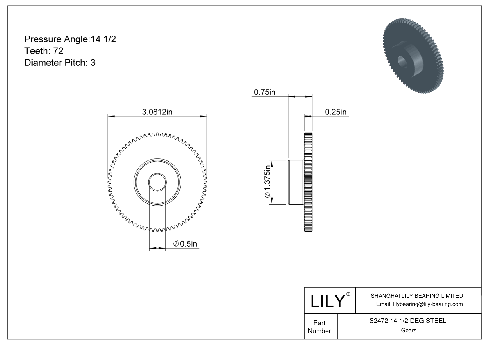 S2472 14 1/2 DEG STEEL 正齿轮 cad drawing