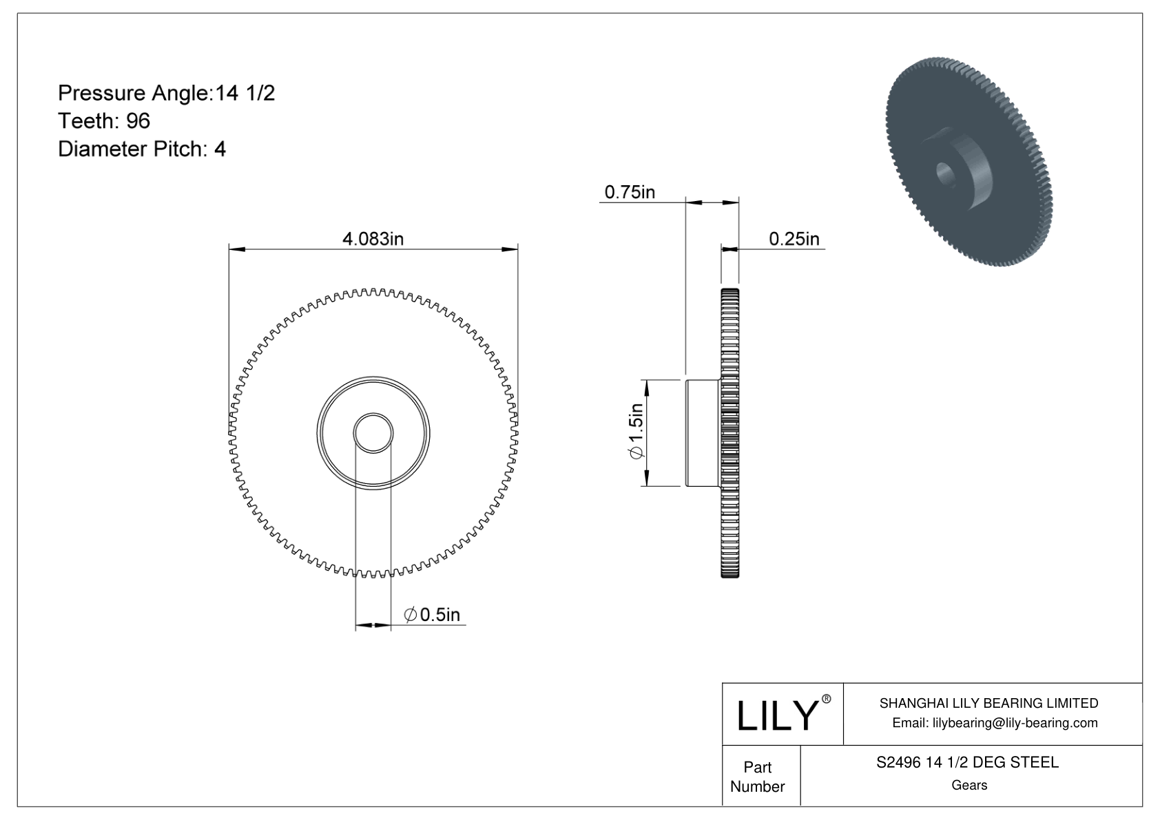 S2496 14 1/2 DEG STEEL 正齿轮 cad drawing