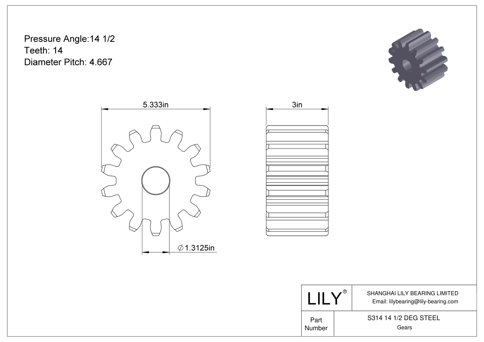 S314 14 1/2 DEG STEEL Engranajes rectos cad drawing