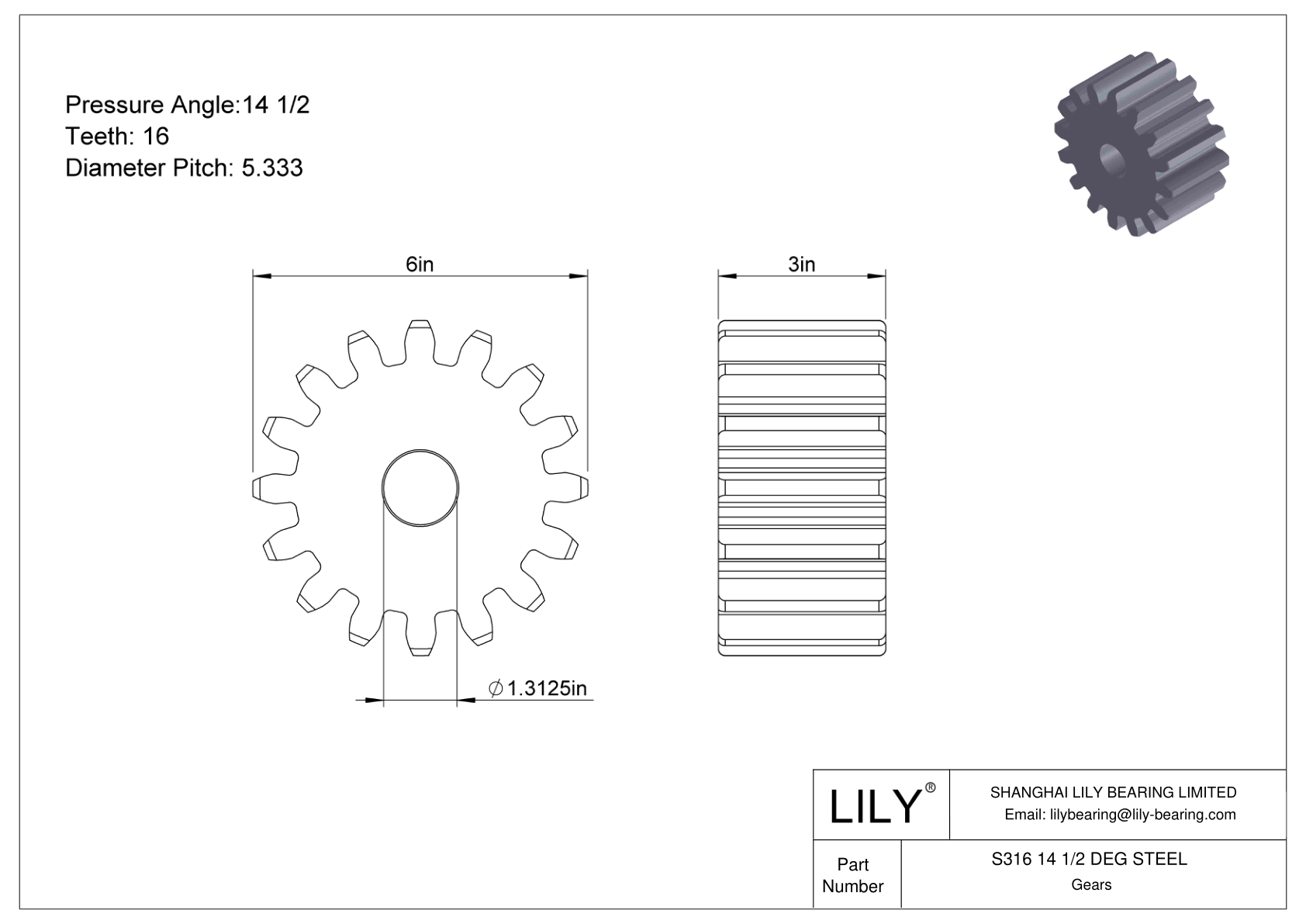 S316 14 1/2 DEG STEEL Engranajes rectos cad drawing