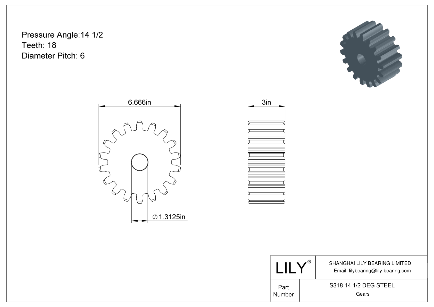 S318 14 1/2 DEG STEEL 正齿轮 cad drawing