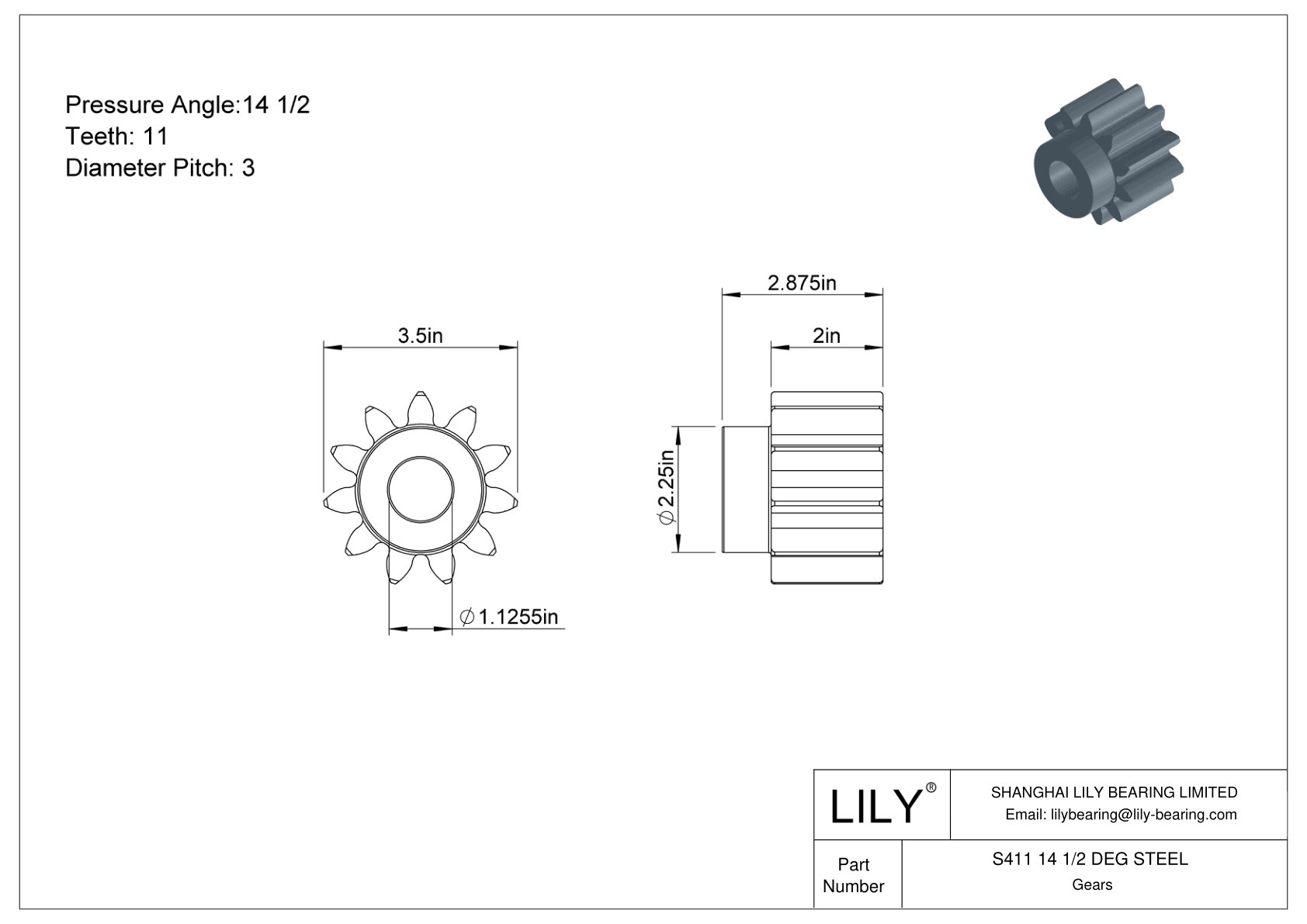 S411 14 1/2 DEG STEEL 正齿轮 cad drawing