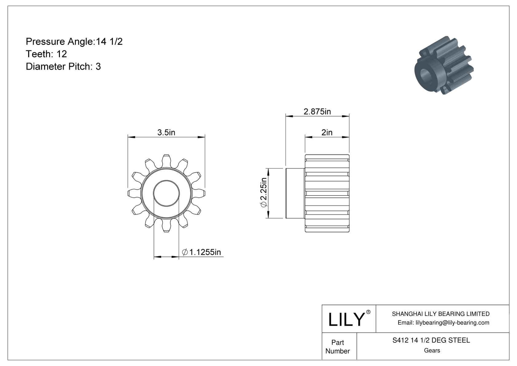 S412 14 1/2 DEG STEEL Engranajes rectos cad drawing