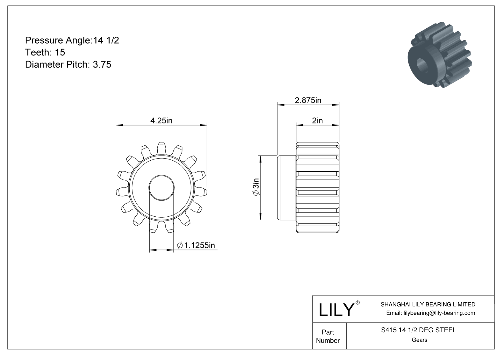 S415 14 1/2 DEG STEEL Engranajes rectos cad drawing