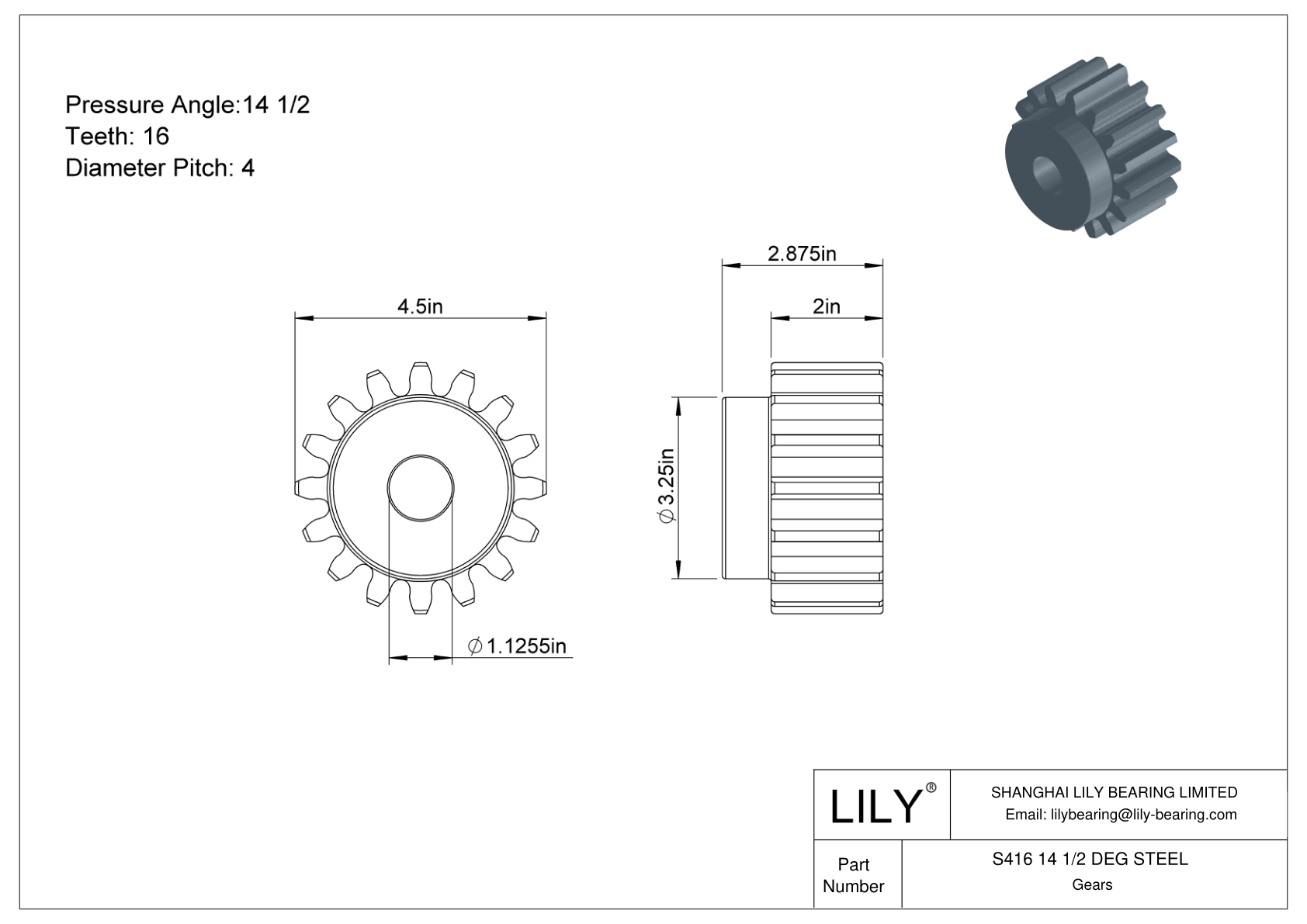 S416 14 1/2 DEG STEEL Engranajes rectos cad drawing