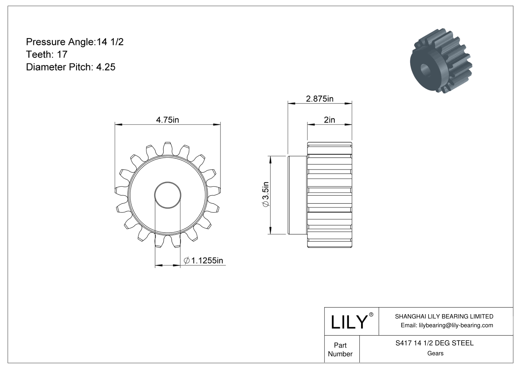 S417 14 1/2 DEG STEEL 正齿轮 cad drawing