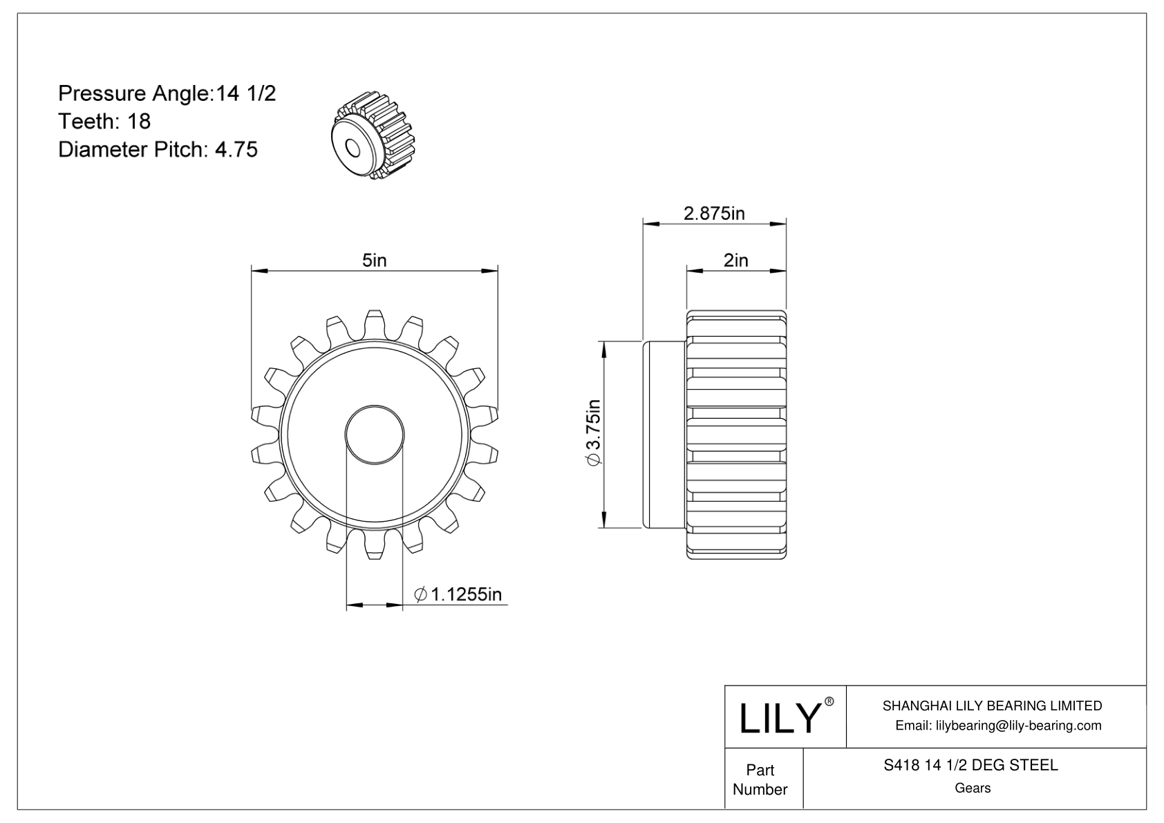 S418 14 1/2 DEG STEEL 正齿轮 cad drawing