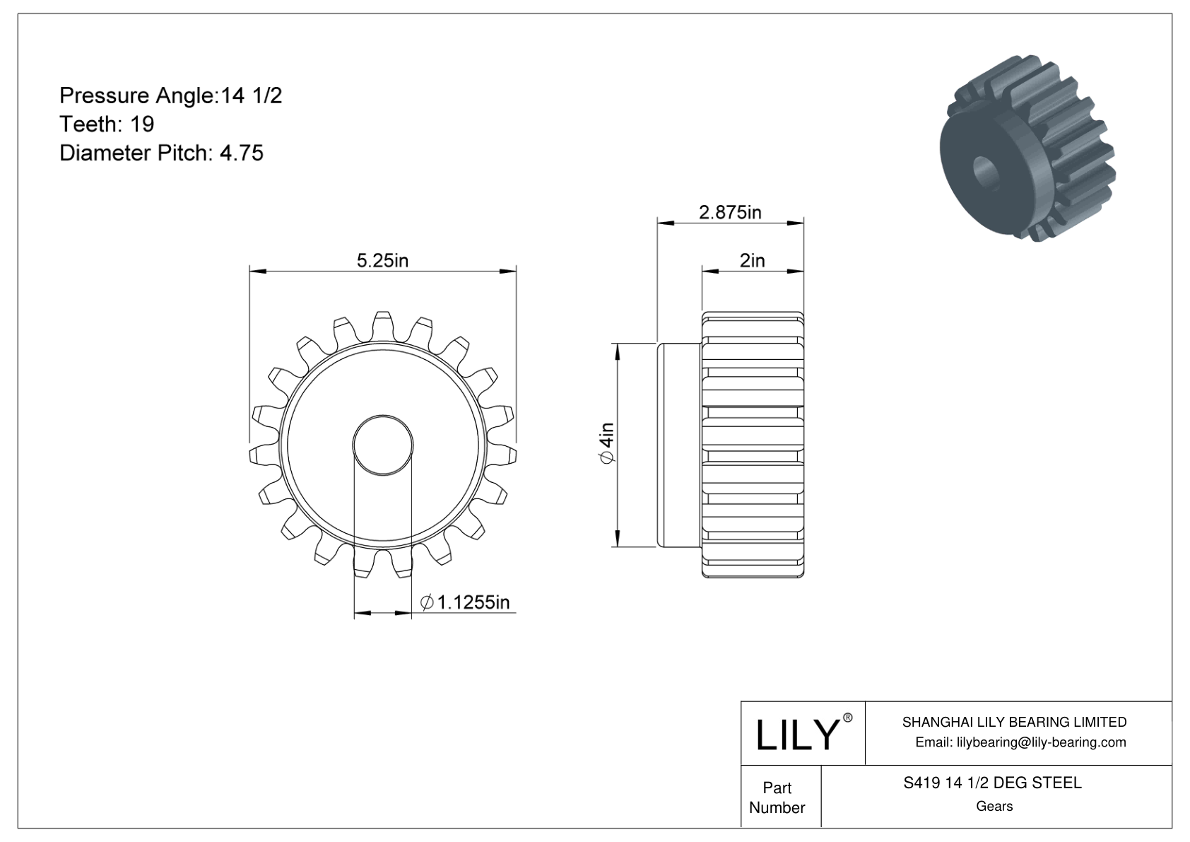 S419 14 1/2 DEG STEEL 正齿轮 cad drawing