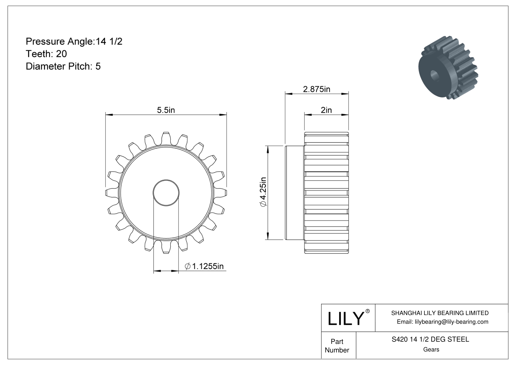 S420 14 1/2 DEG STEEL 正齿轮 cad drawing