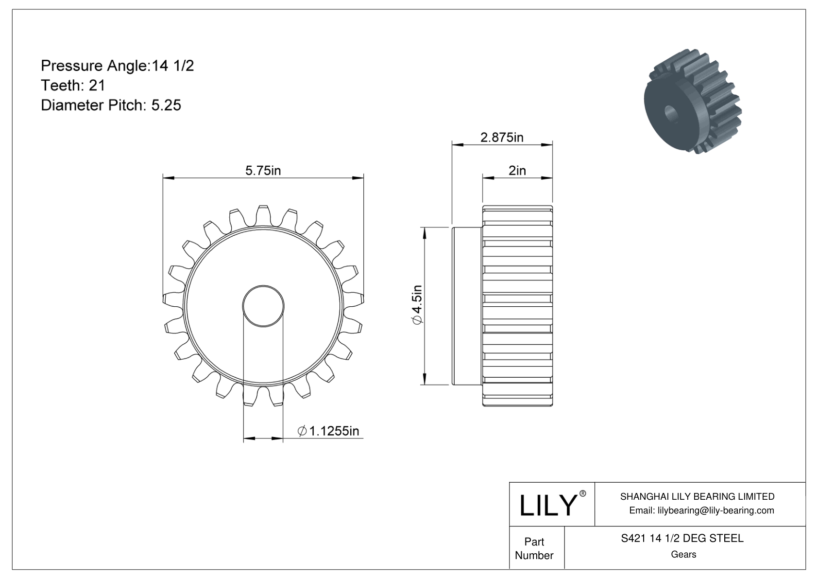 S421 14 1/2 DEG STEEL 正齿轮 cad drawing