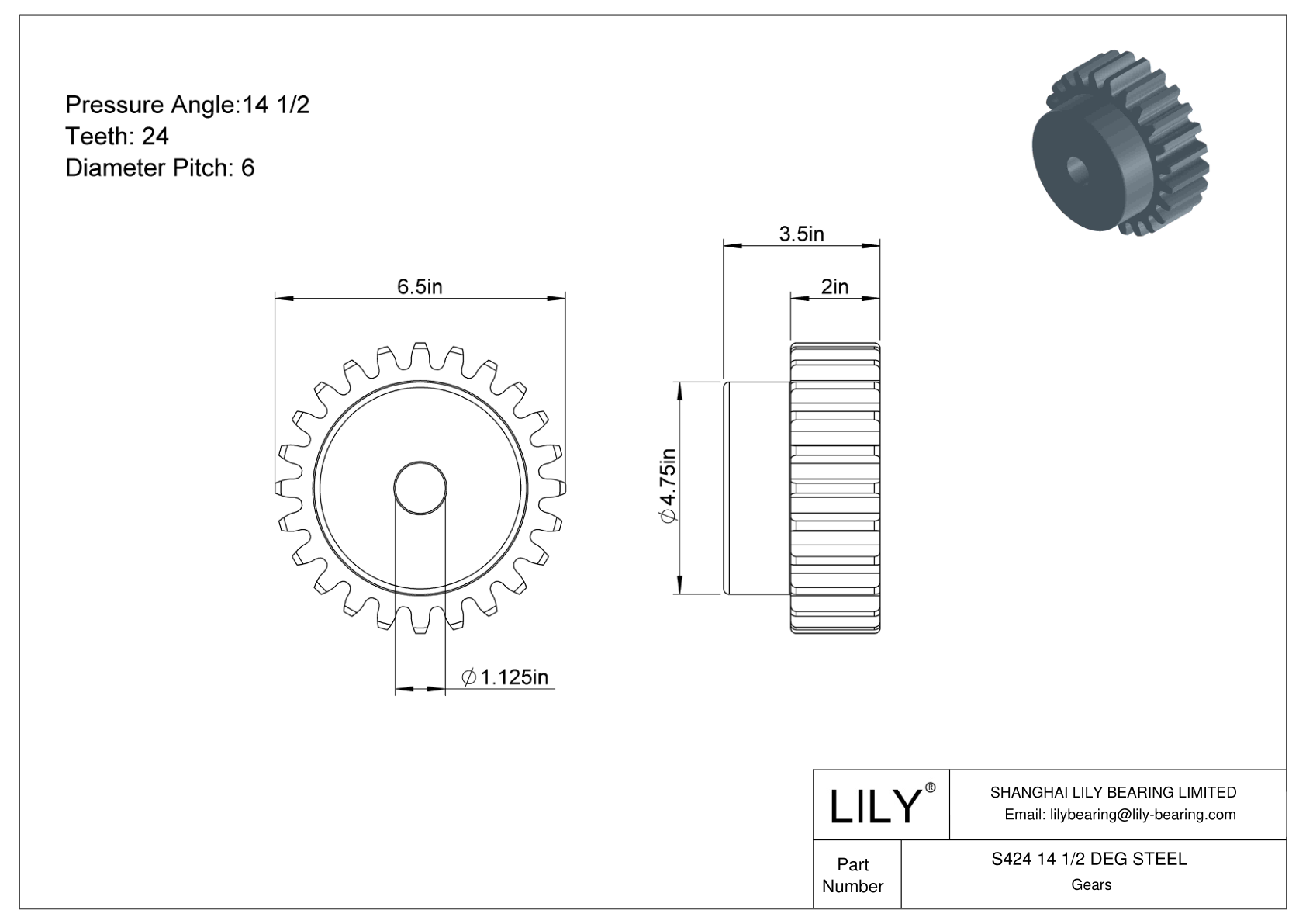 S424 14 1/2 DEG STEEL 正齿轮 cad drawing