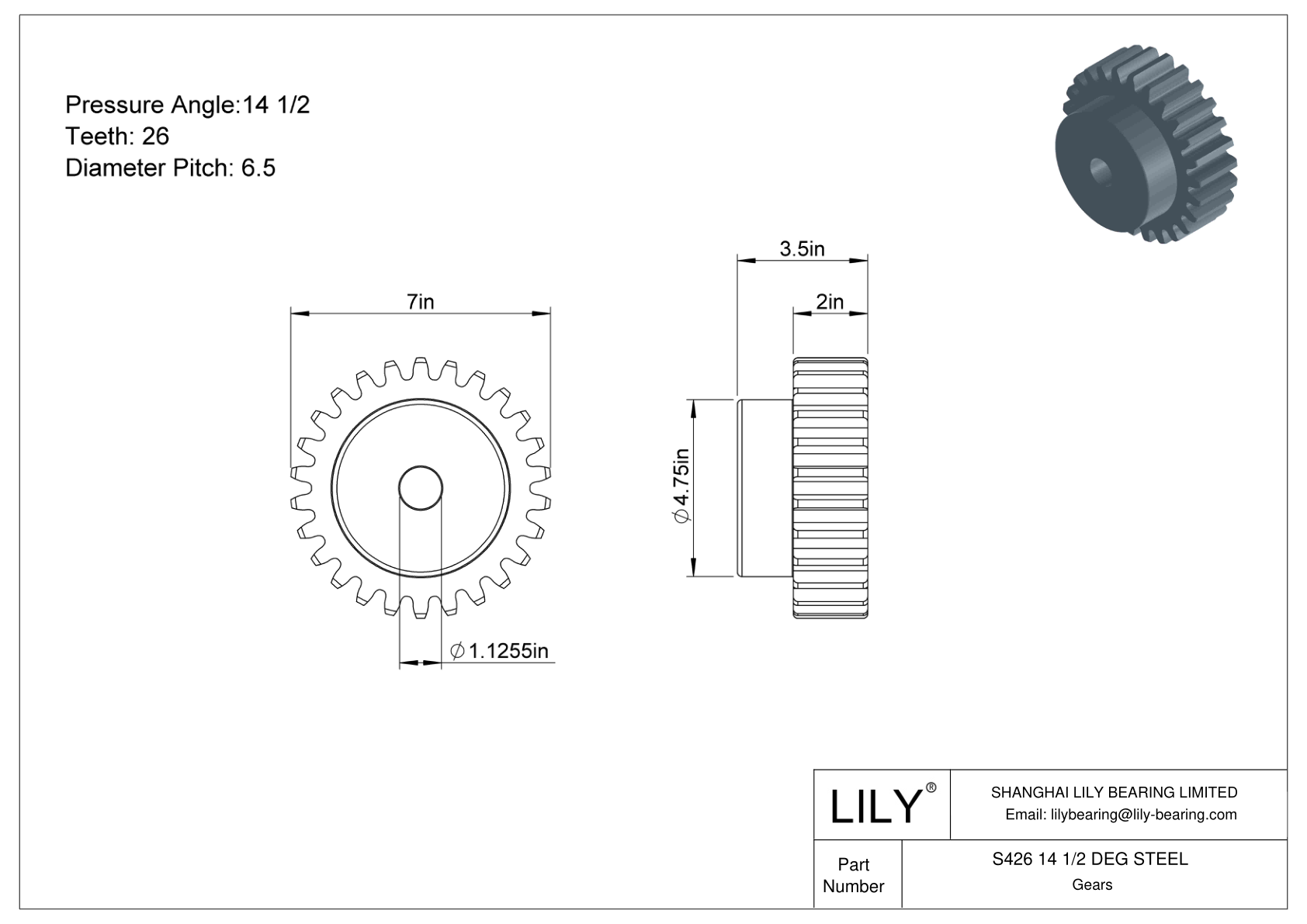 S426 14 1/2 DEG STEEL Engranajes rectos cad drawing