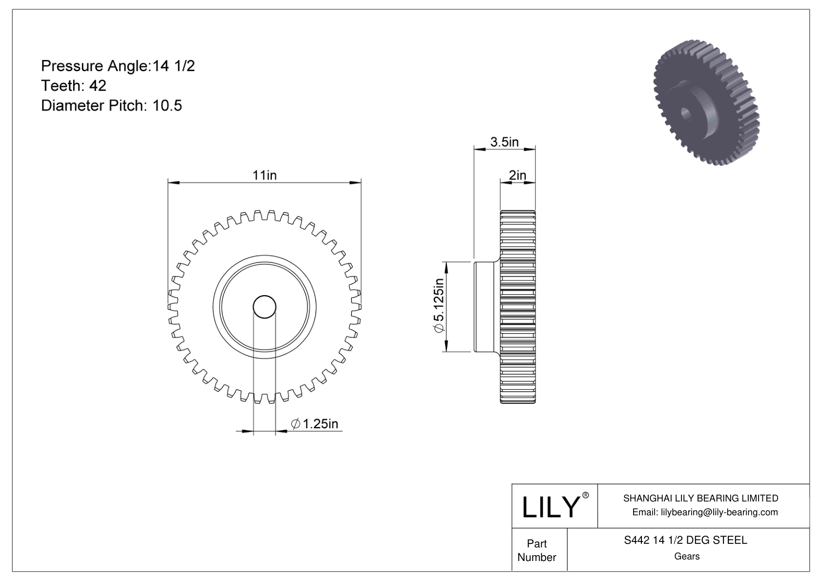 S442 14 1/2 DEG STEEL 正齿轮 cad drawing