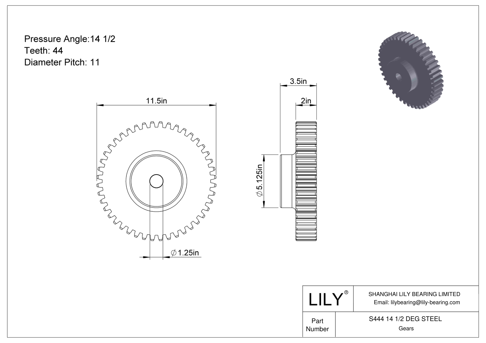 S444 14 1/2 DEG STEEL 正齿轮 cad drawing