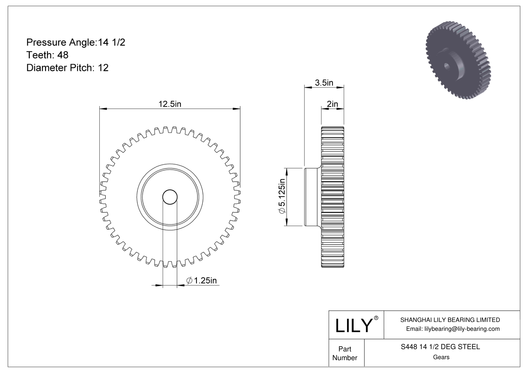 S448 14 1/2 DEG STEEL 正齿轮 cad drawing