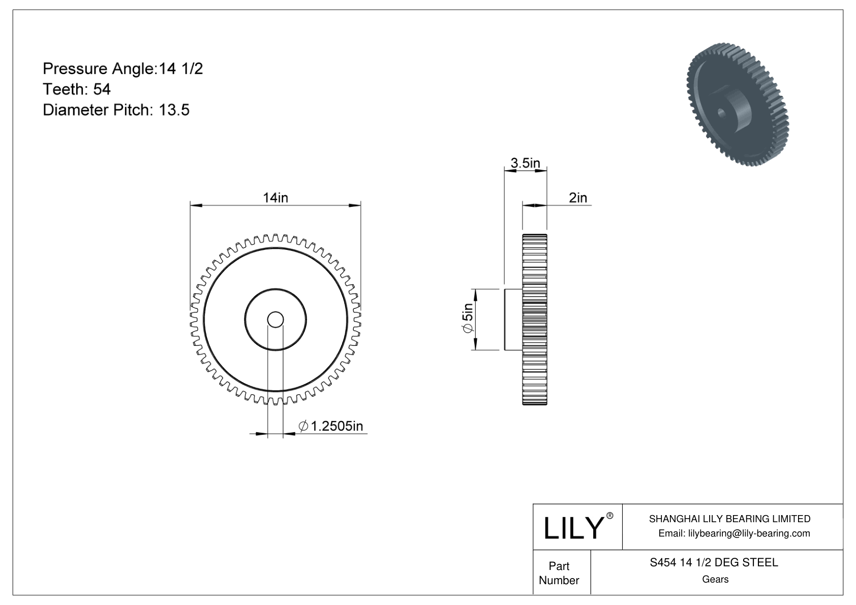 S454 14 1/2 DEG STEEL Engranajes rectos cad drawing