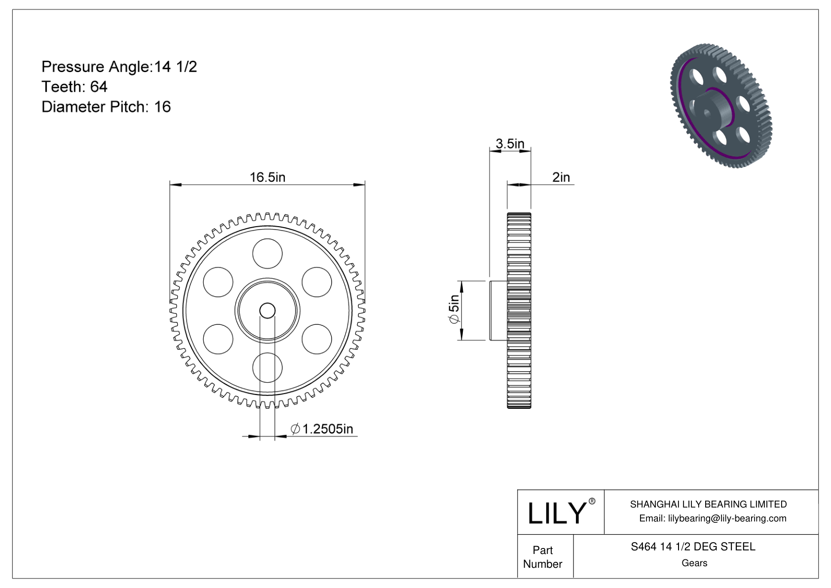 S464 14 1/2 DEG STEEL Engranajes rectos cad drawing