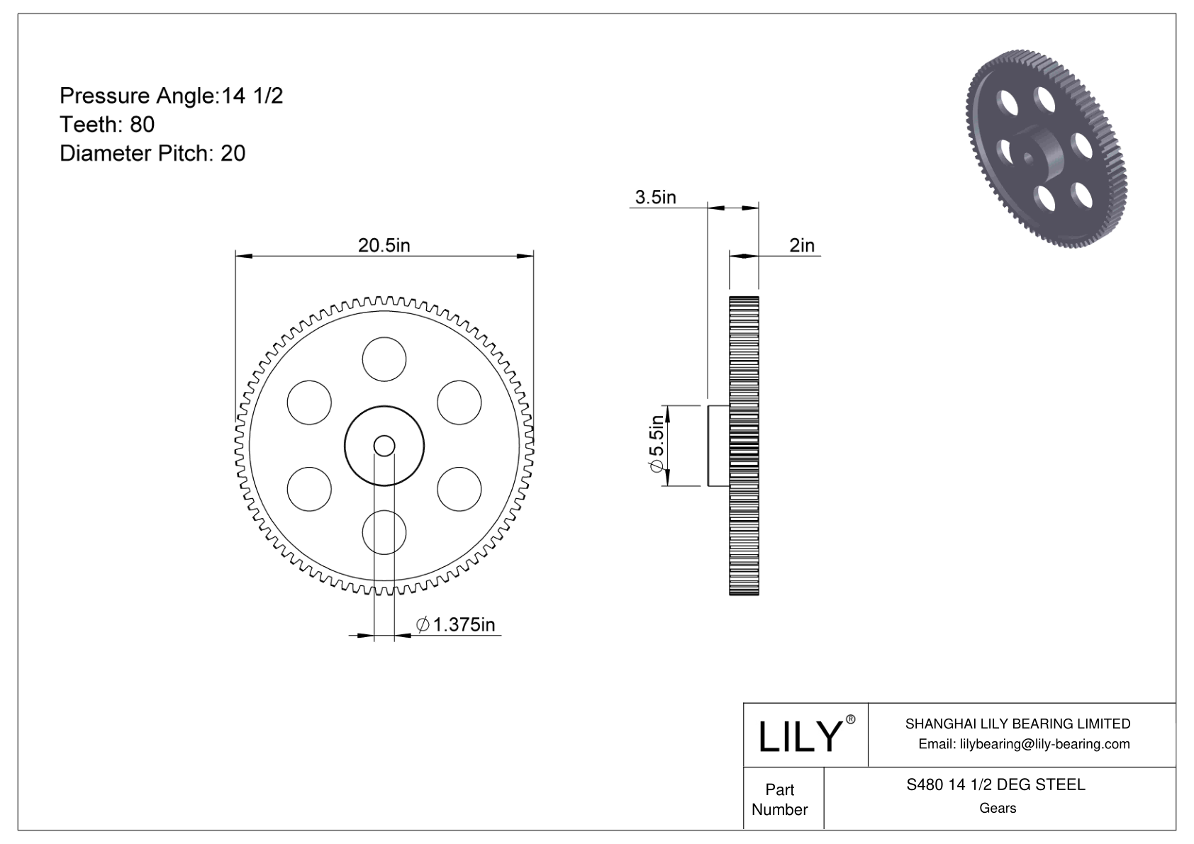 S480 14 1/2 DEG STEEL Engranajes rectos cad drawing