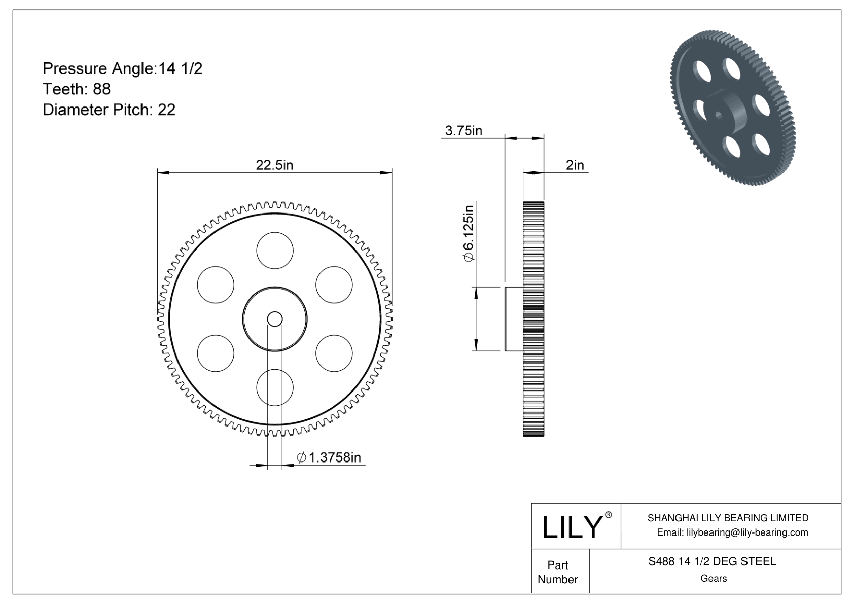 S488 14 1/2 DEG STEEL Engranajes rectos cad drawing