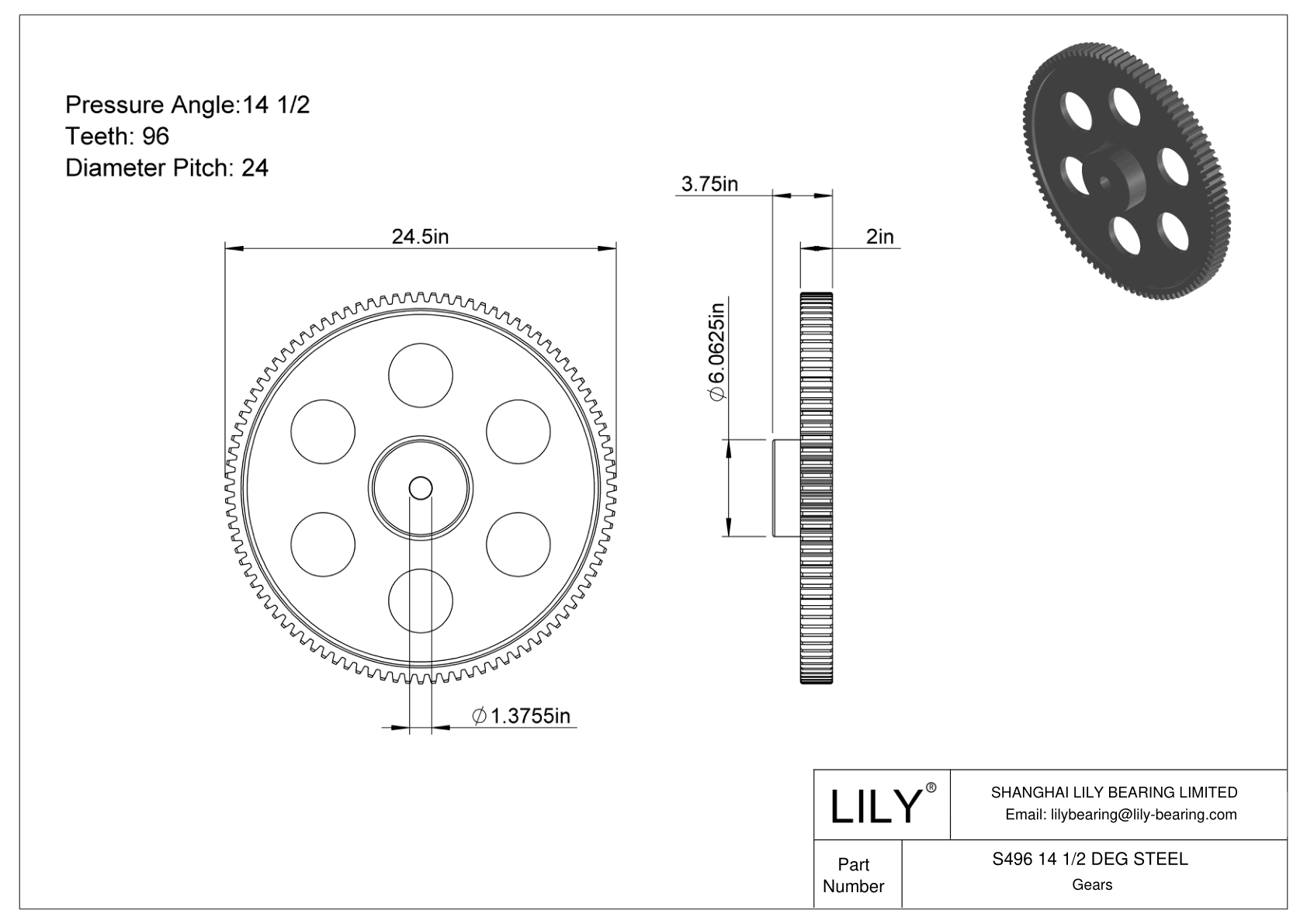 S496 14 1/2 DEG STEEL 正齿轮 cad drawing